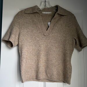 Abercrombie & Fitch Heathered Beige Short Sleeve Polo Sweater
